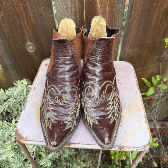 Worn Embroidered Leather Western Ankle Boots - Picture 5 of 11